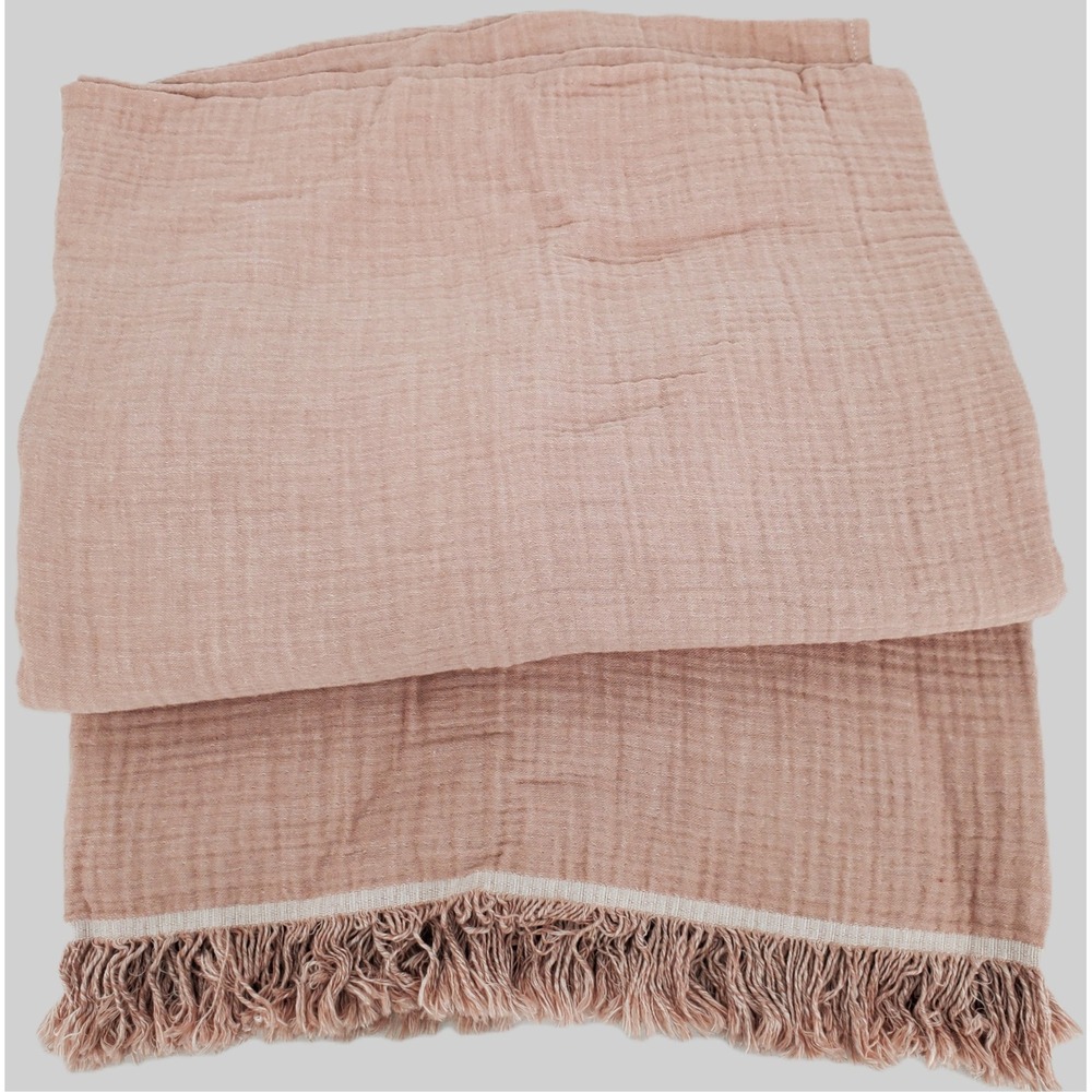 Hearth and Hand with Magnolia Gauze‎ Throw Blanket Blush Pink Cotton Fringe New